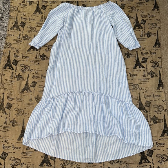 Saks Fifth Avenue Dresses & Skirts - Saks Fifth Avenue 100% Linen Blue White 3/4 Sleeve Off Shoulder Maxi Dress